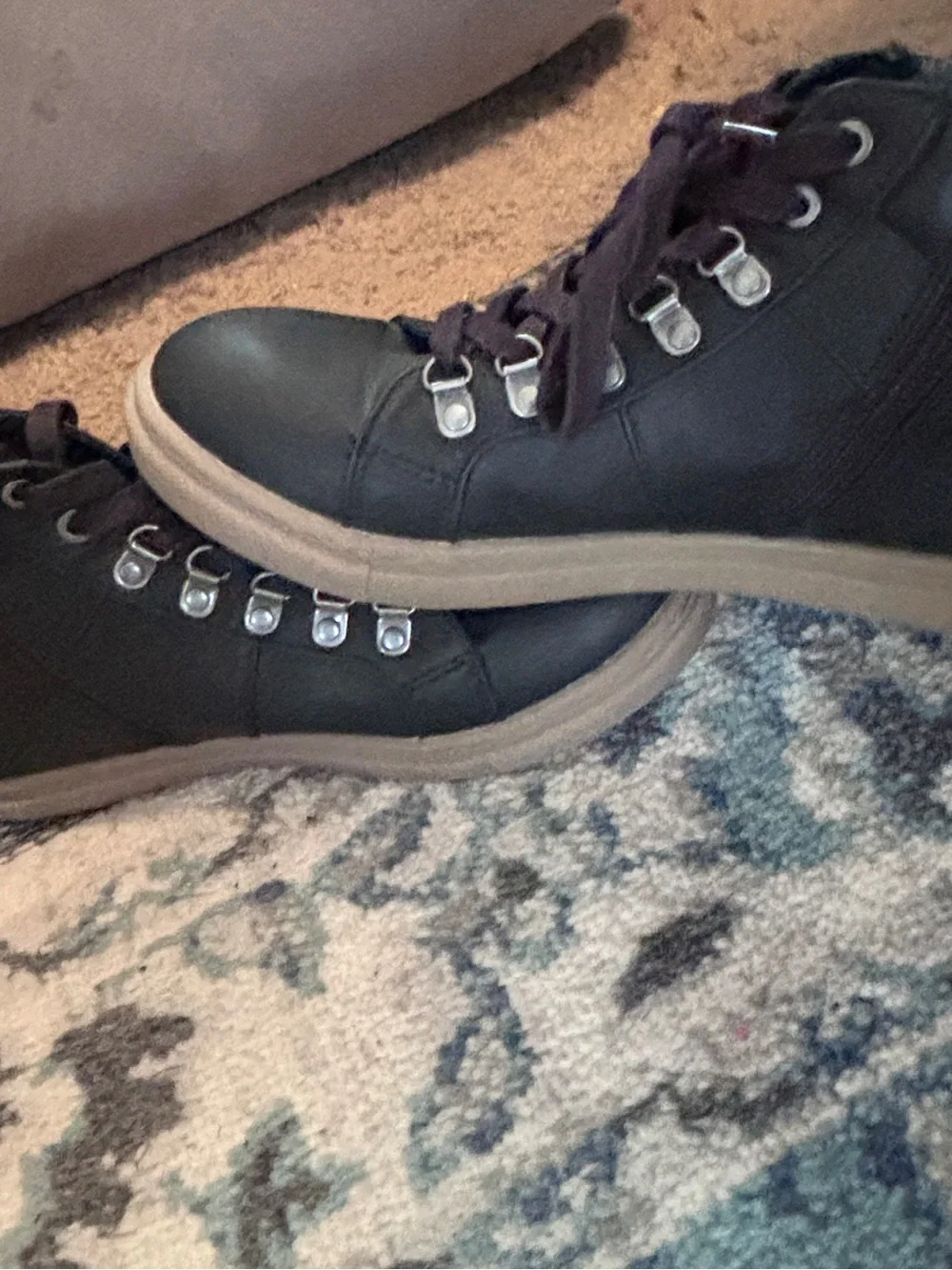 Men's Black High-Top Lace-Up Boots with Dark Plum Laces